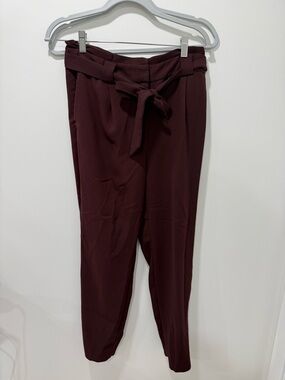 Express Burgundy Paperbag Waist Straight-Leg Pants